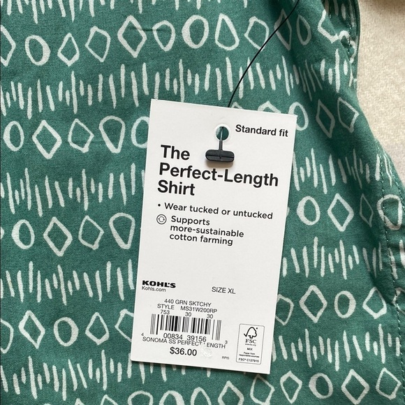 Sonoma Green Patterned Men's Shirt Size Extra Large - Picture 5 of 9